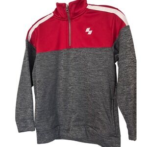 Boys Red Gray Pullover Half Zip Athletic Sport Sweatshirt L 10/12